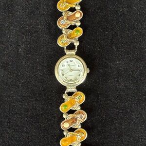 Geneva Silver Bracelet Watch with Multicolored Flip Flop Charms